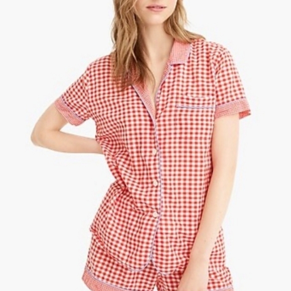 J. Crew Cotton Pajama Gingham Pattern - TOPS ONLY - 2 sizes Blue  & Red NWT - Picture 1 of 6